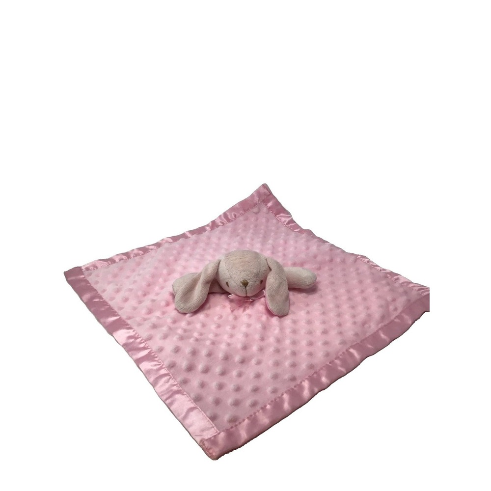 Pink Bunny Rabbit Baby Lovey Minky Dots Satin Trim Security Blanket 16"